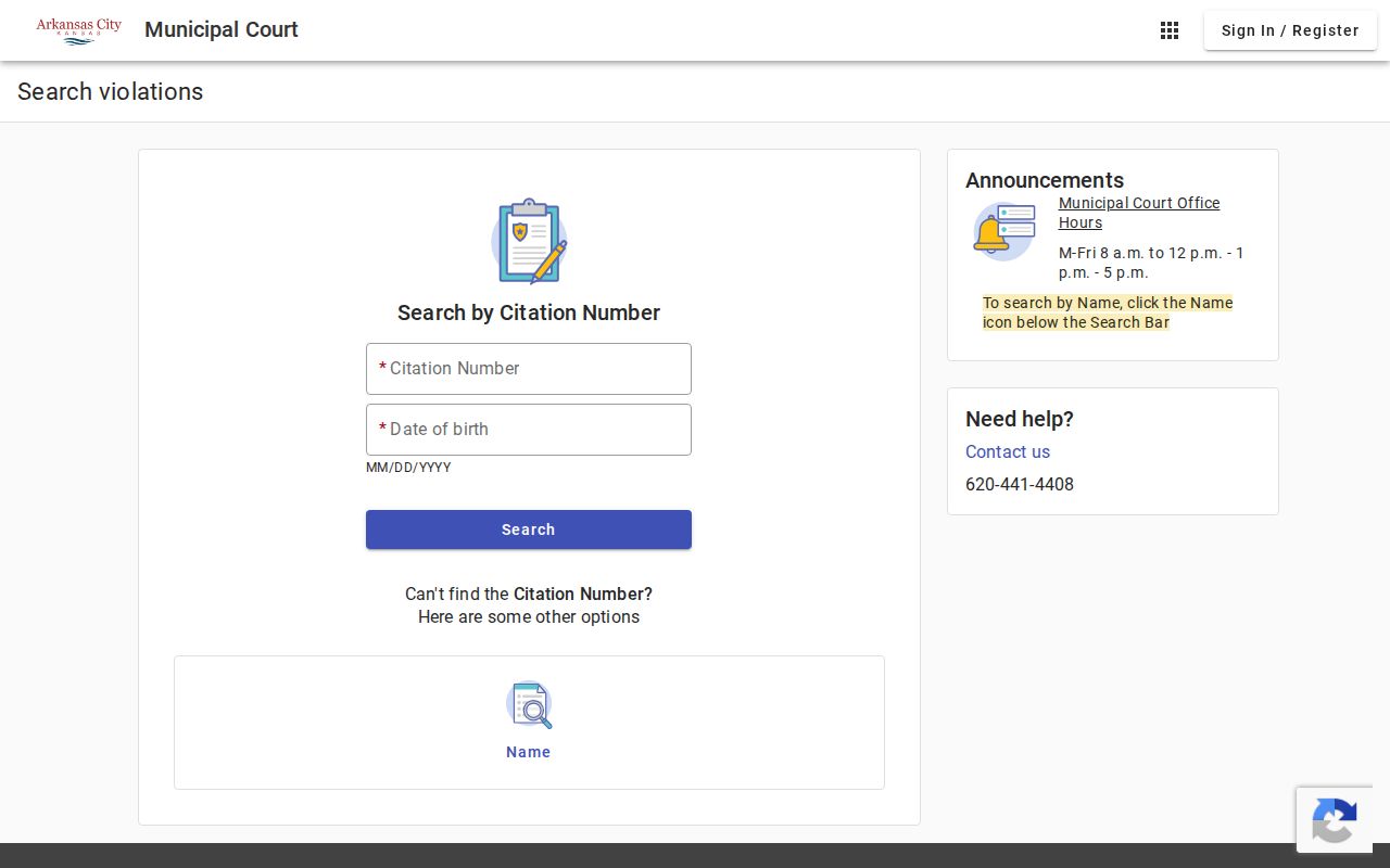 Arkansas City court docket citation search portal