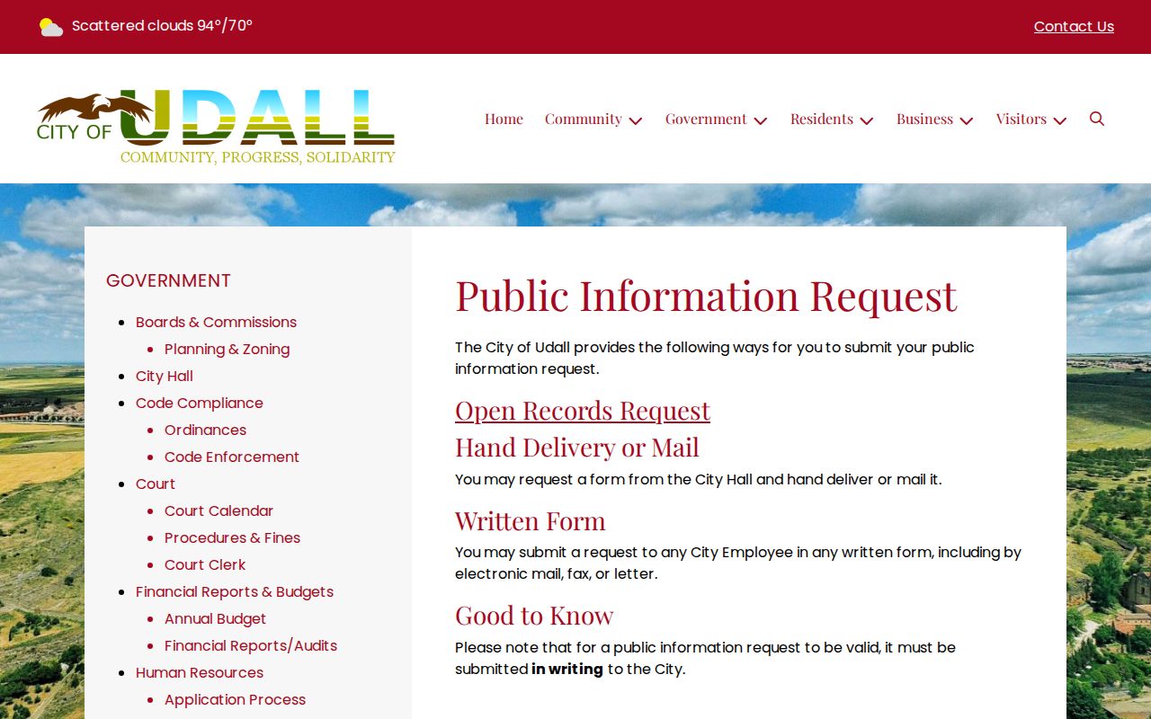 Udall public information request instructions